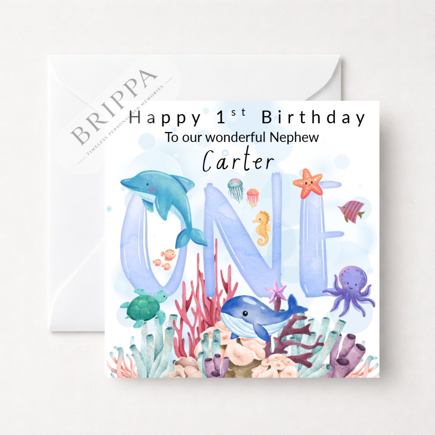 Personalised Under the Sea 1st Birthday Card for Nephew