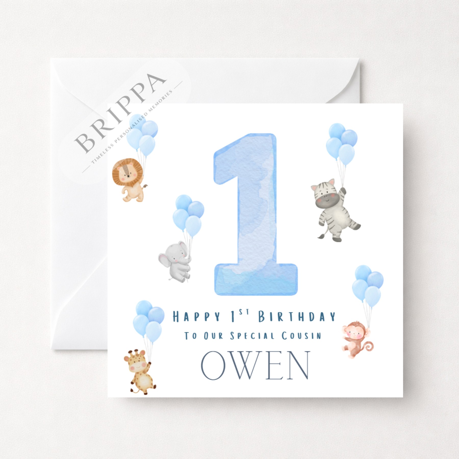 Personalised 1st Birthday Safari Animals Card