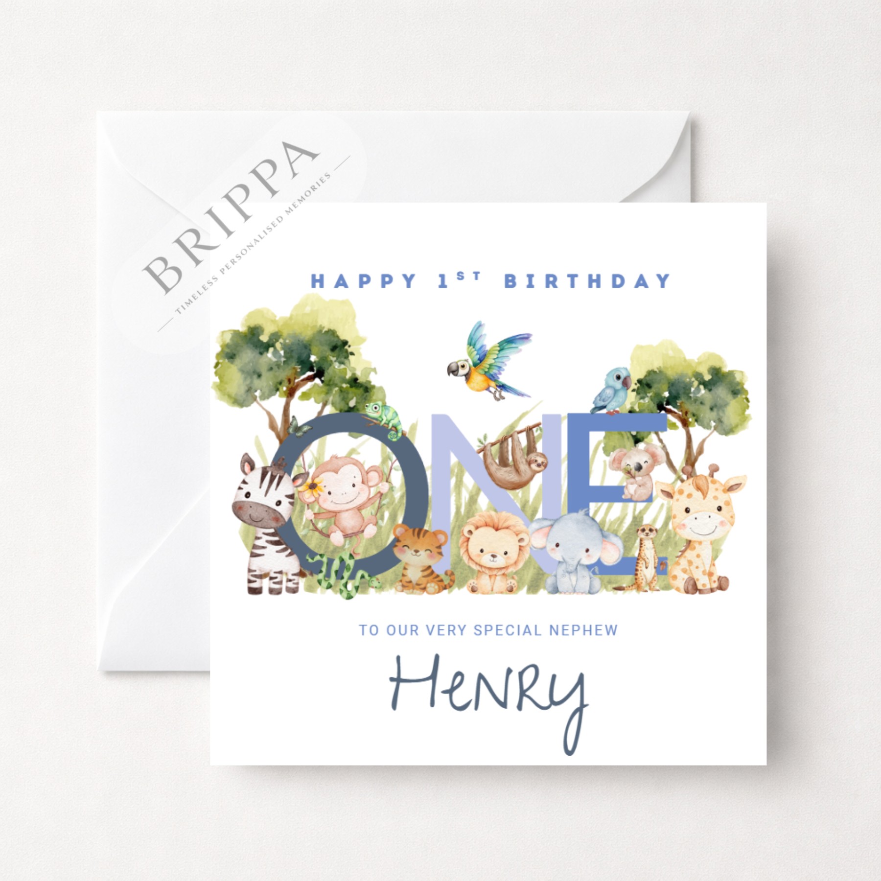 Personalised 1st Birthday Safari Animals Card