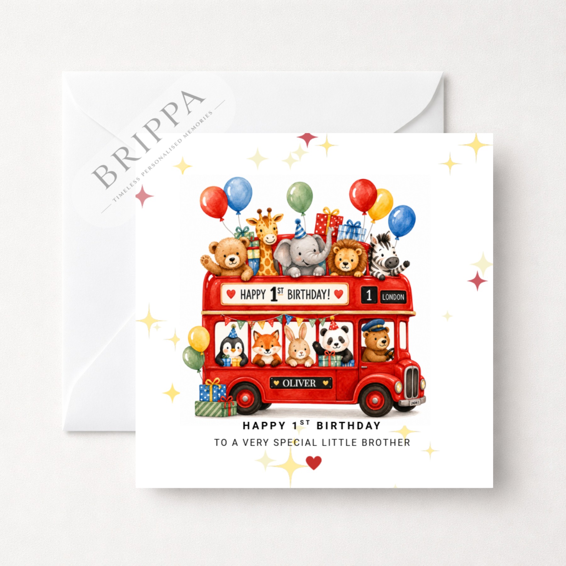 Personalised First Birthday Animal Bus Card