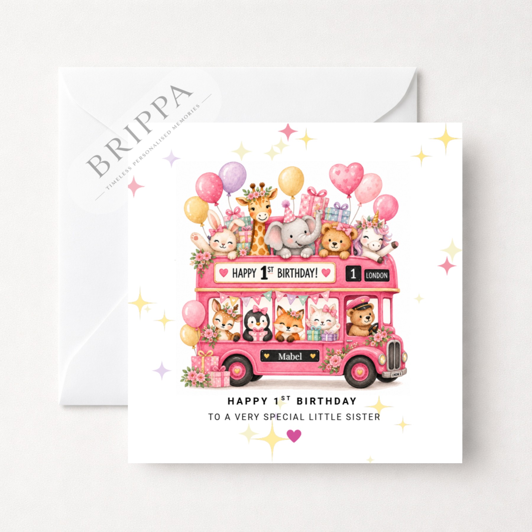 Personalised 1st Birthday Safari Bus Card