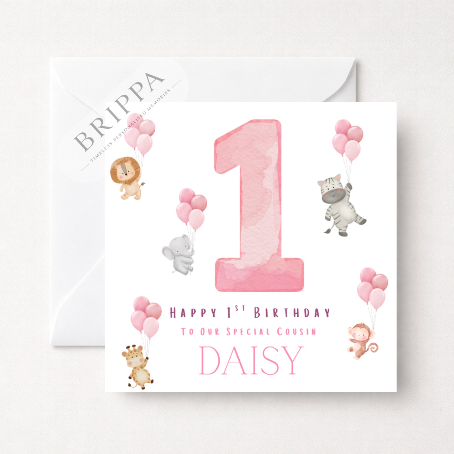 Personalised 1st Birthday Safari Animals Card